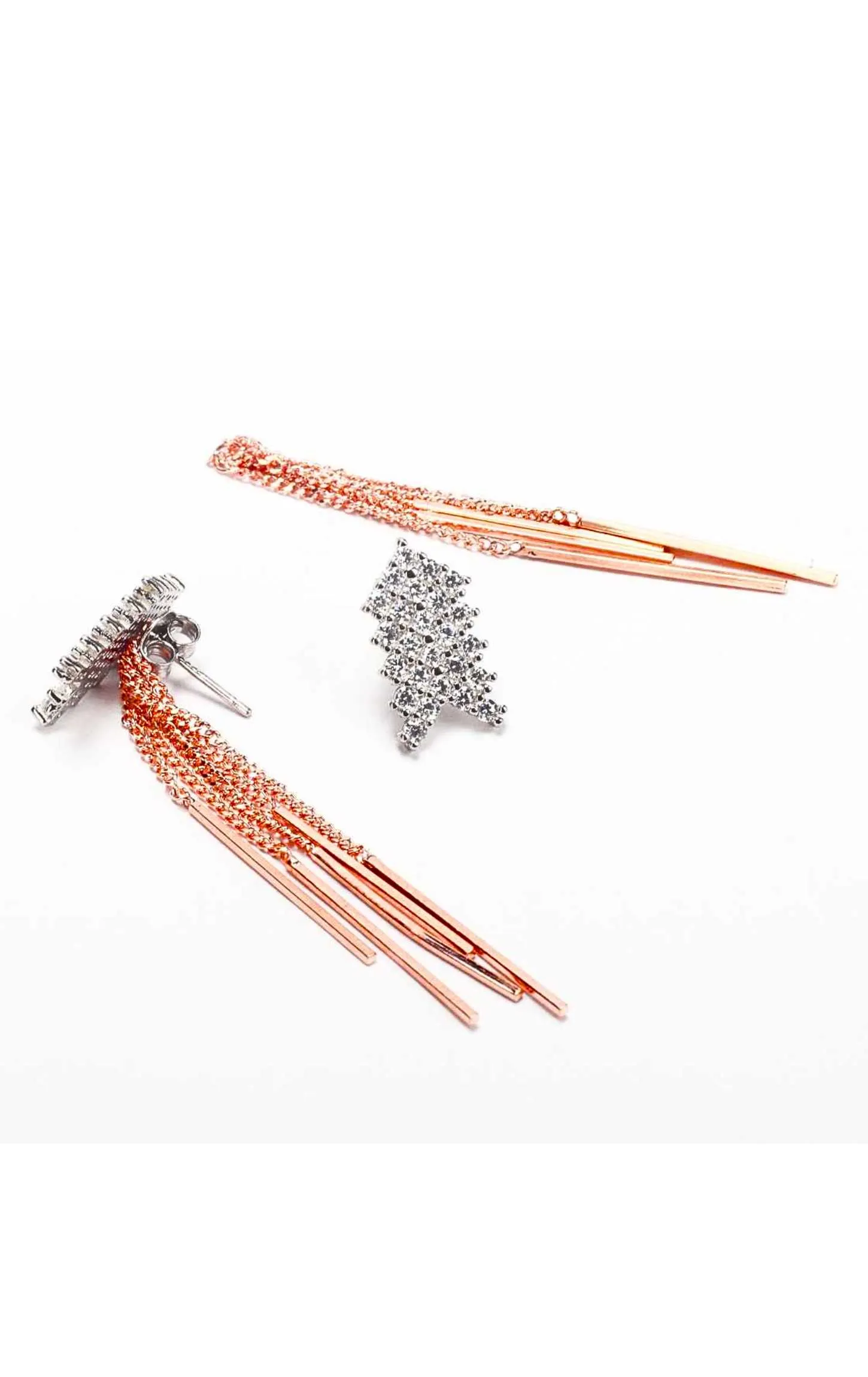 Arrow Hanging White Swarovski Zircon Rose Gold Rod Earring