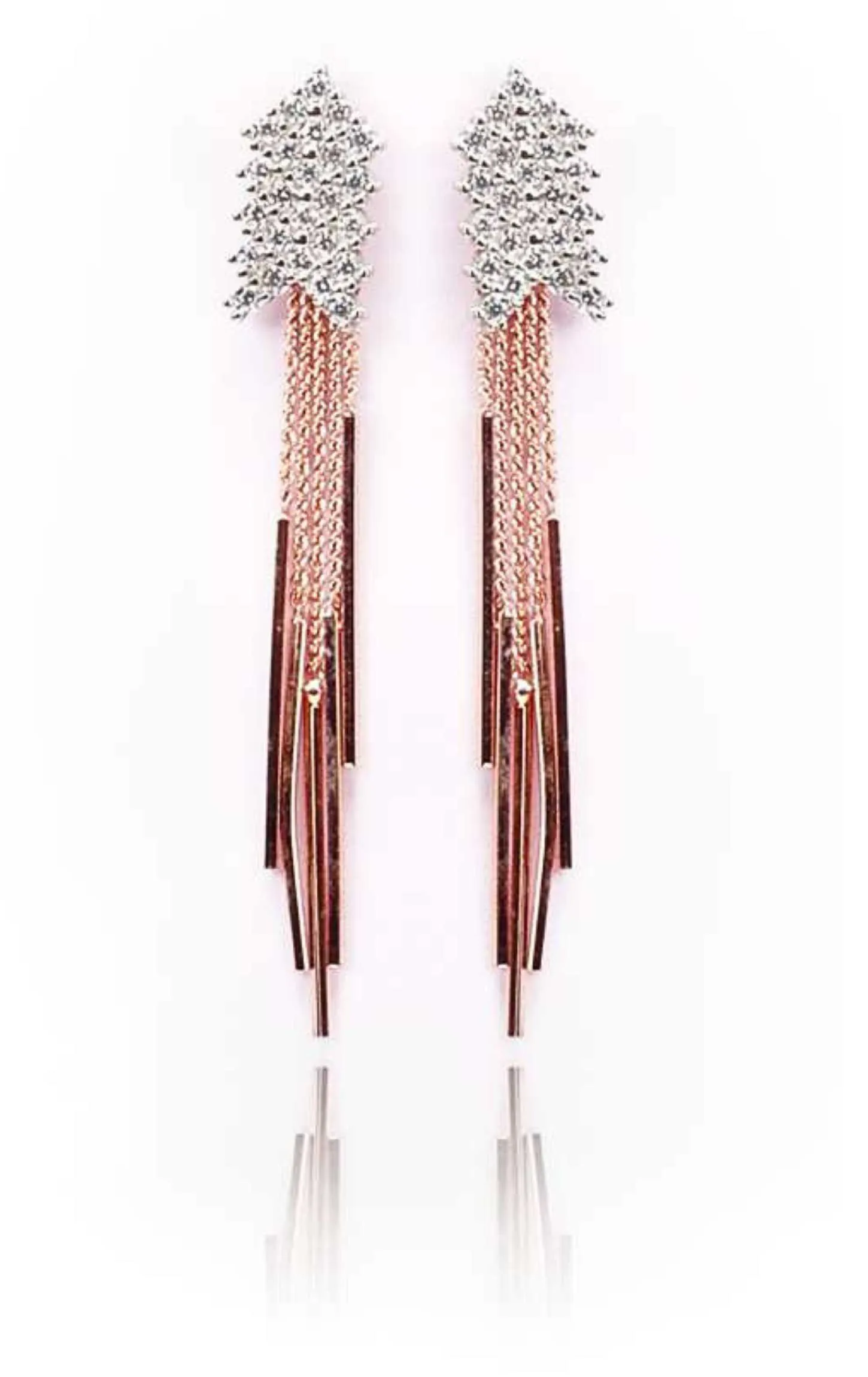 Arrow Hanging White Swarovski Zircon Rose Gold Rod Earring