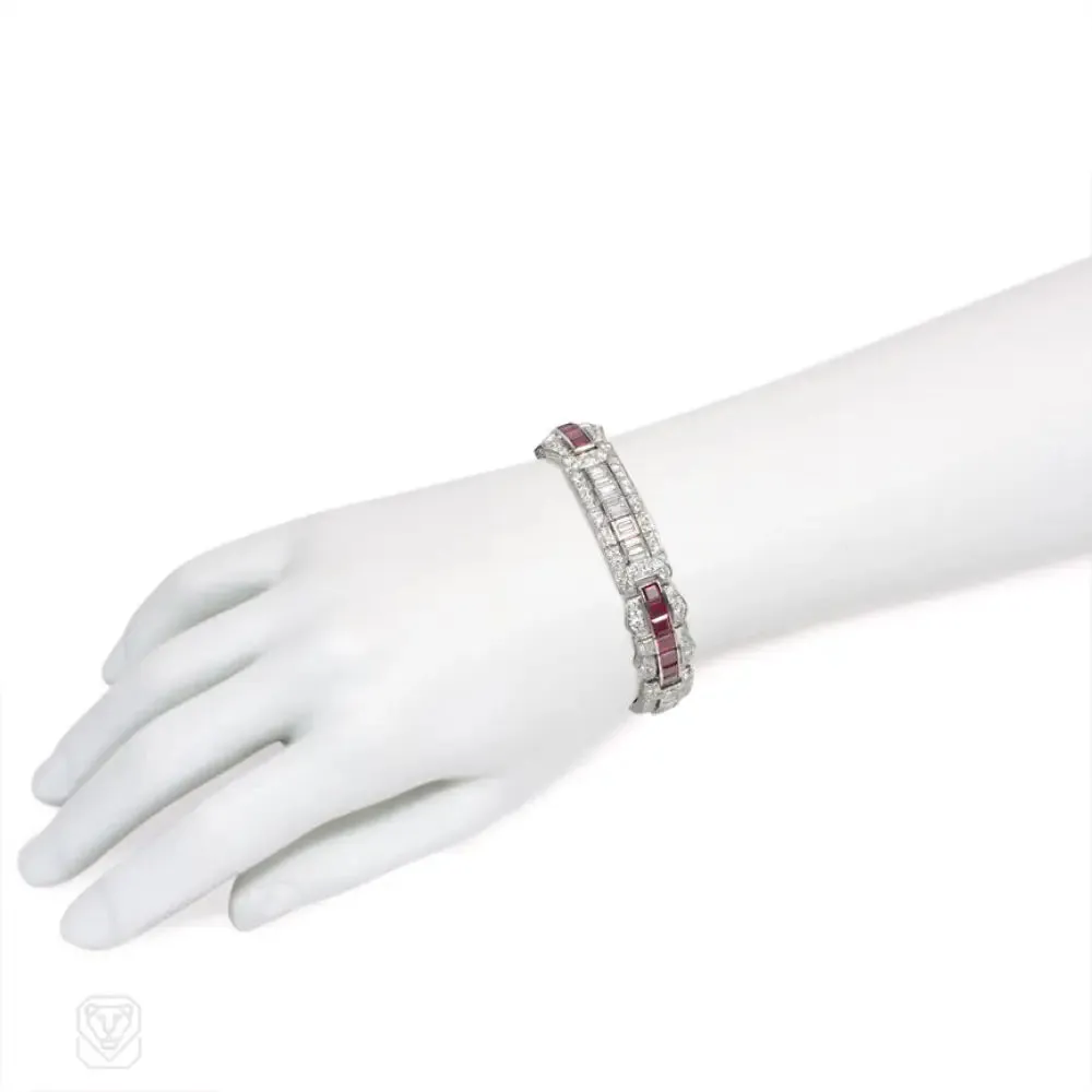 Art Deco diamond and Burma ruby bracelet, Marcus