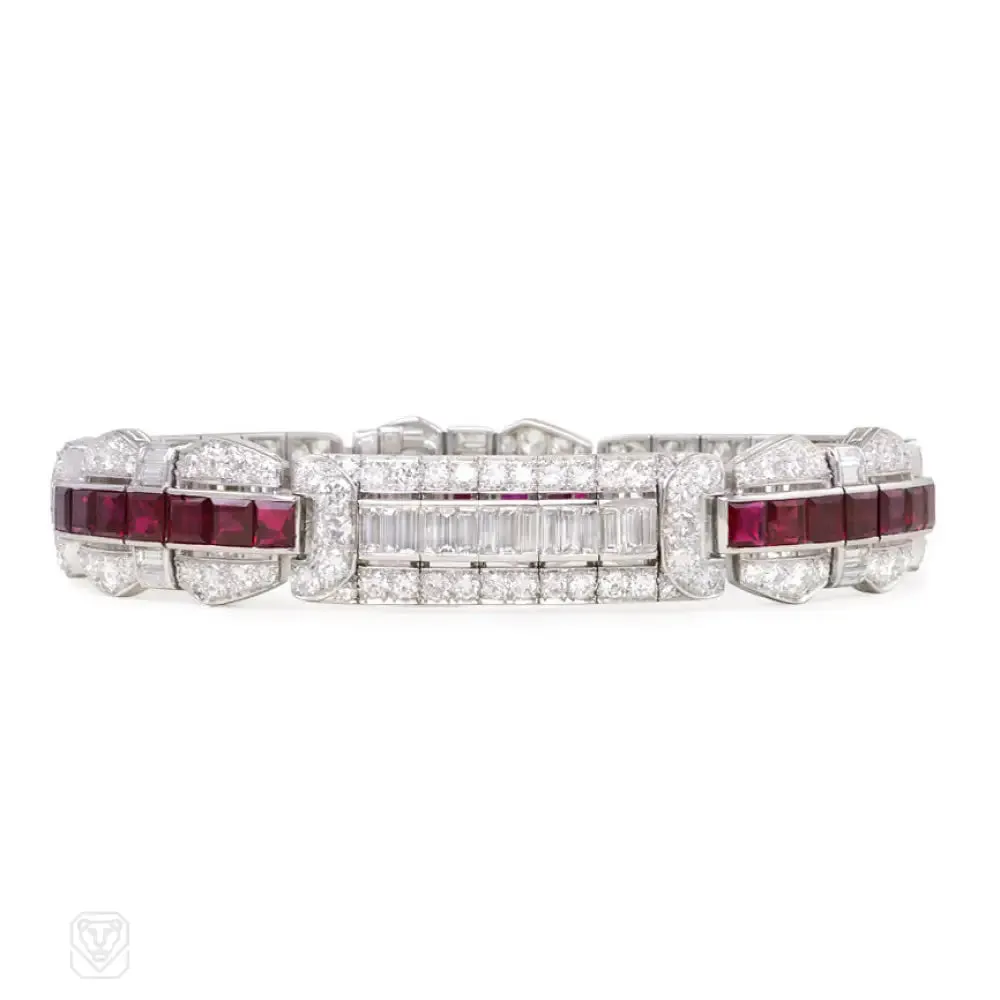 Art Deco diamond and Burma ruby bracelet, Marcus