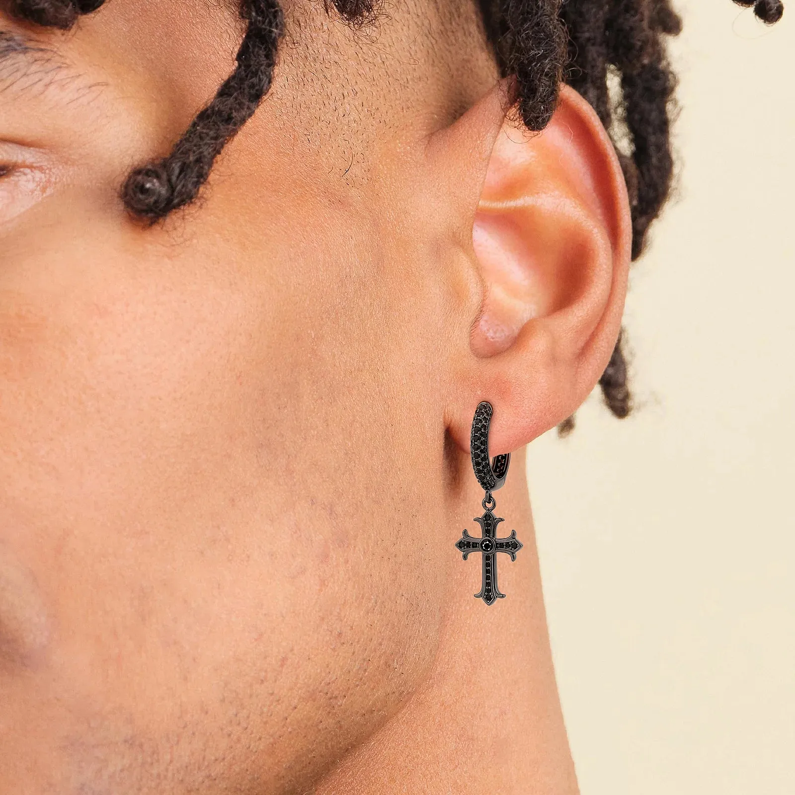 Asymmetric Hoop Earrings for Men with  Chrome Heart Cross