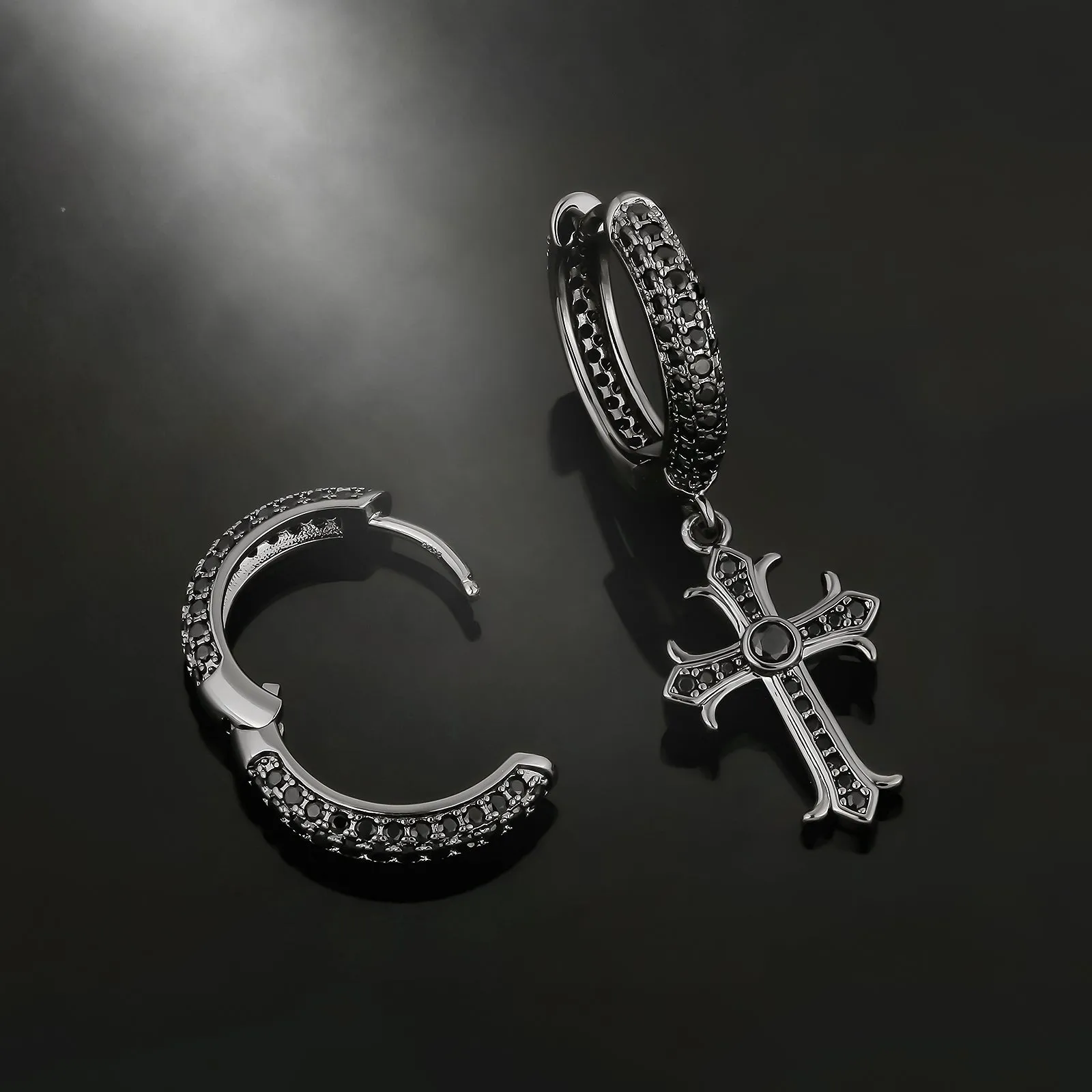 Asymmetric Hoop Earrings for Men with  Chrome Heart Cross