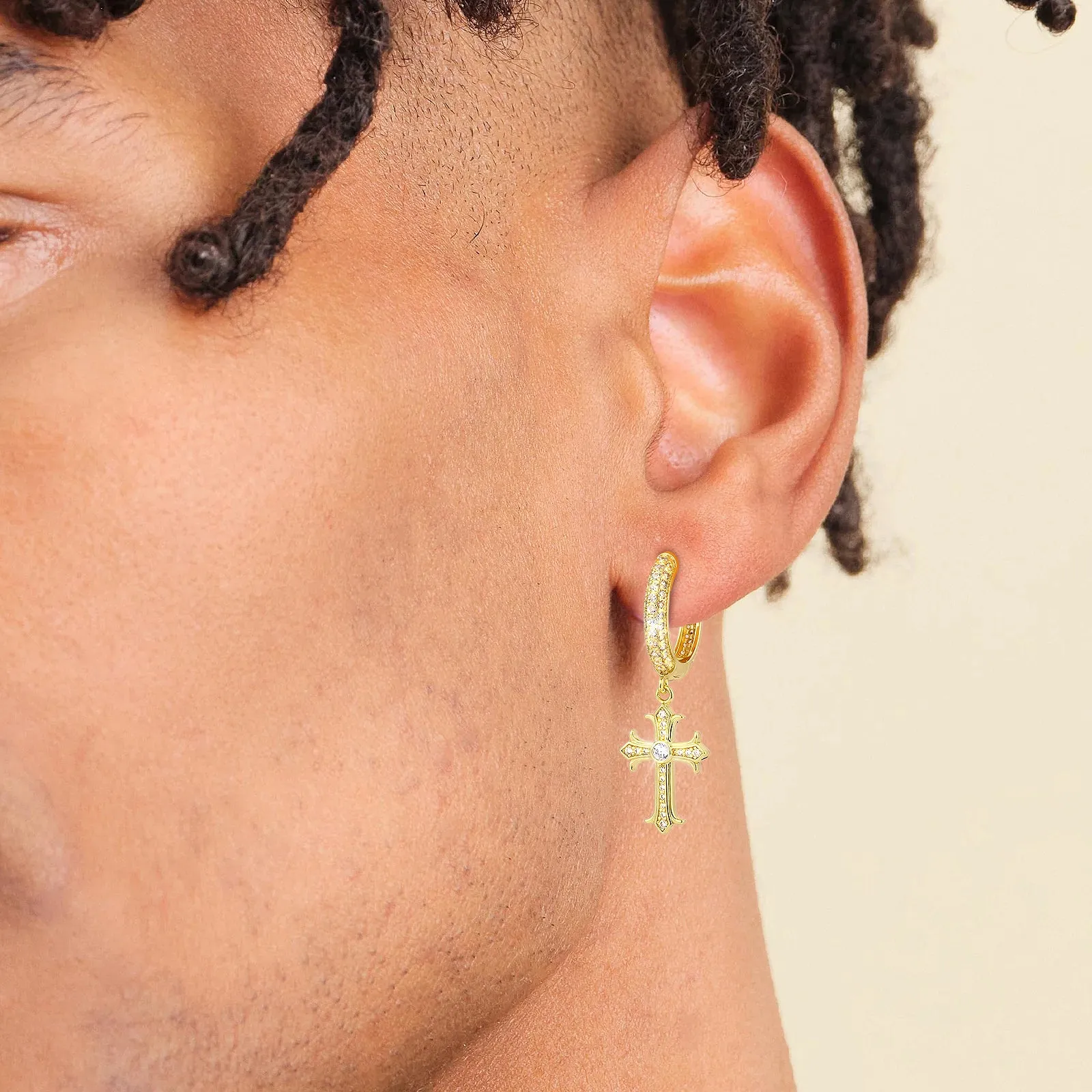 Asymmetric Hoop Earrings for Men with  Chrome Heart Cross