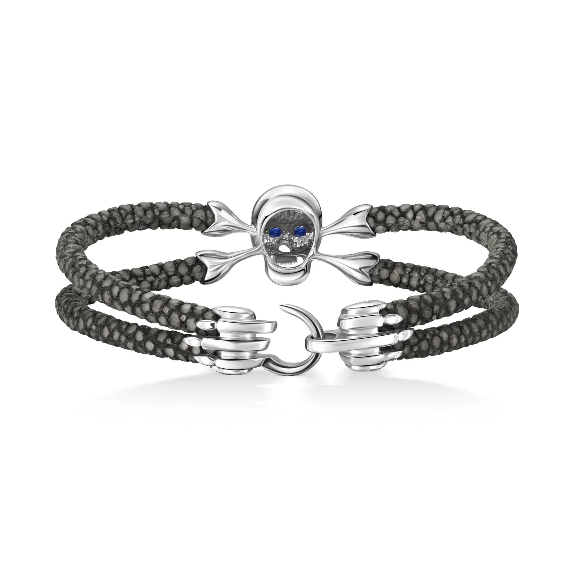 B430 Sapphire-Eyed Silver Skull StingHD Bracelet