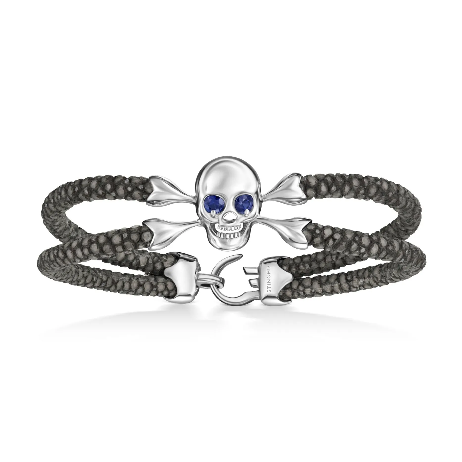 B430 Sapphire-Eyed Silver Skull StingHD Bracelet