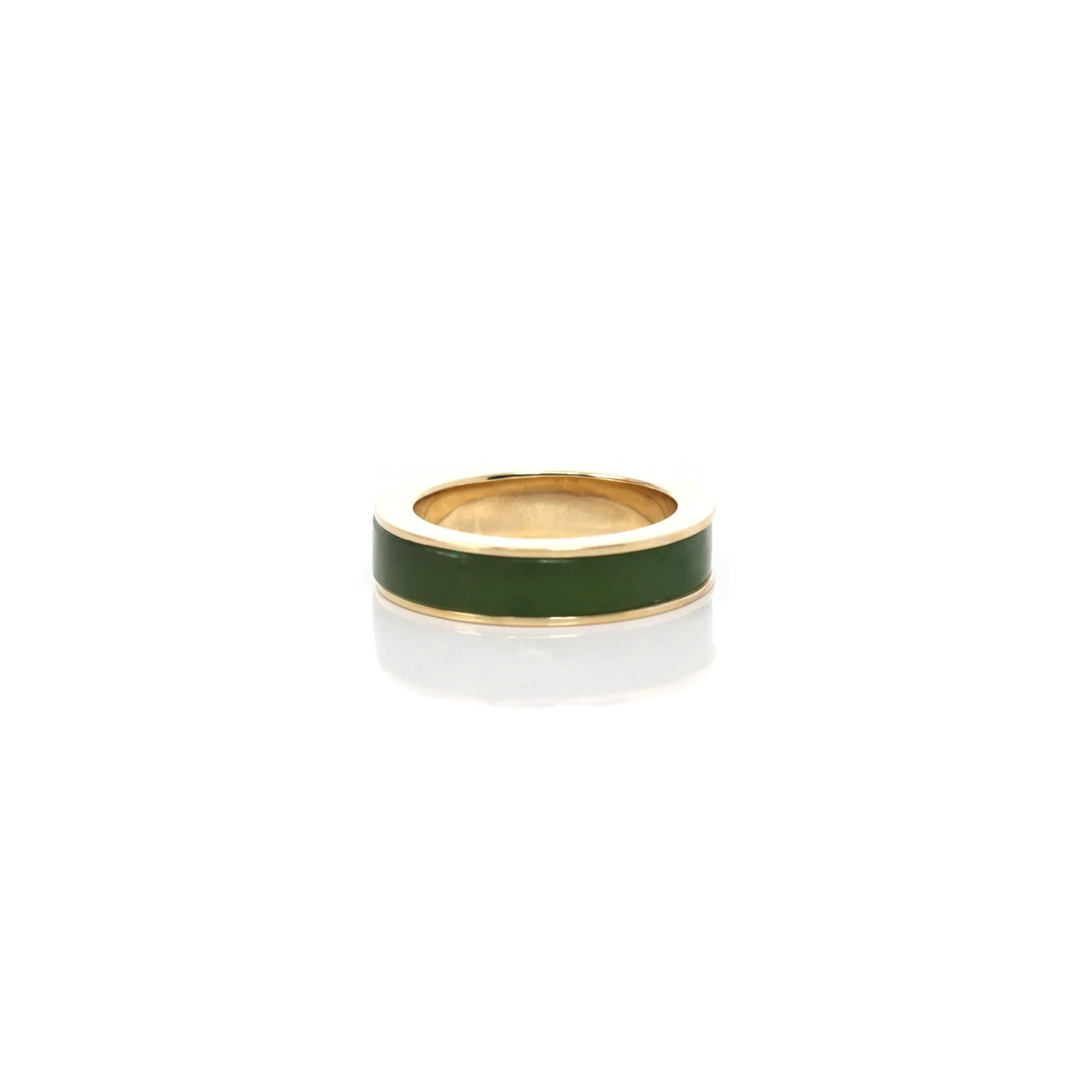 Baikalla 14k Yellow Gold Forest Green Natural Nephrite Jade Inlay Men's Wedding Ring