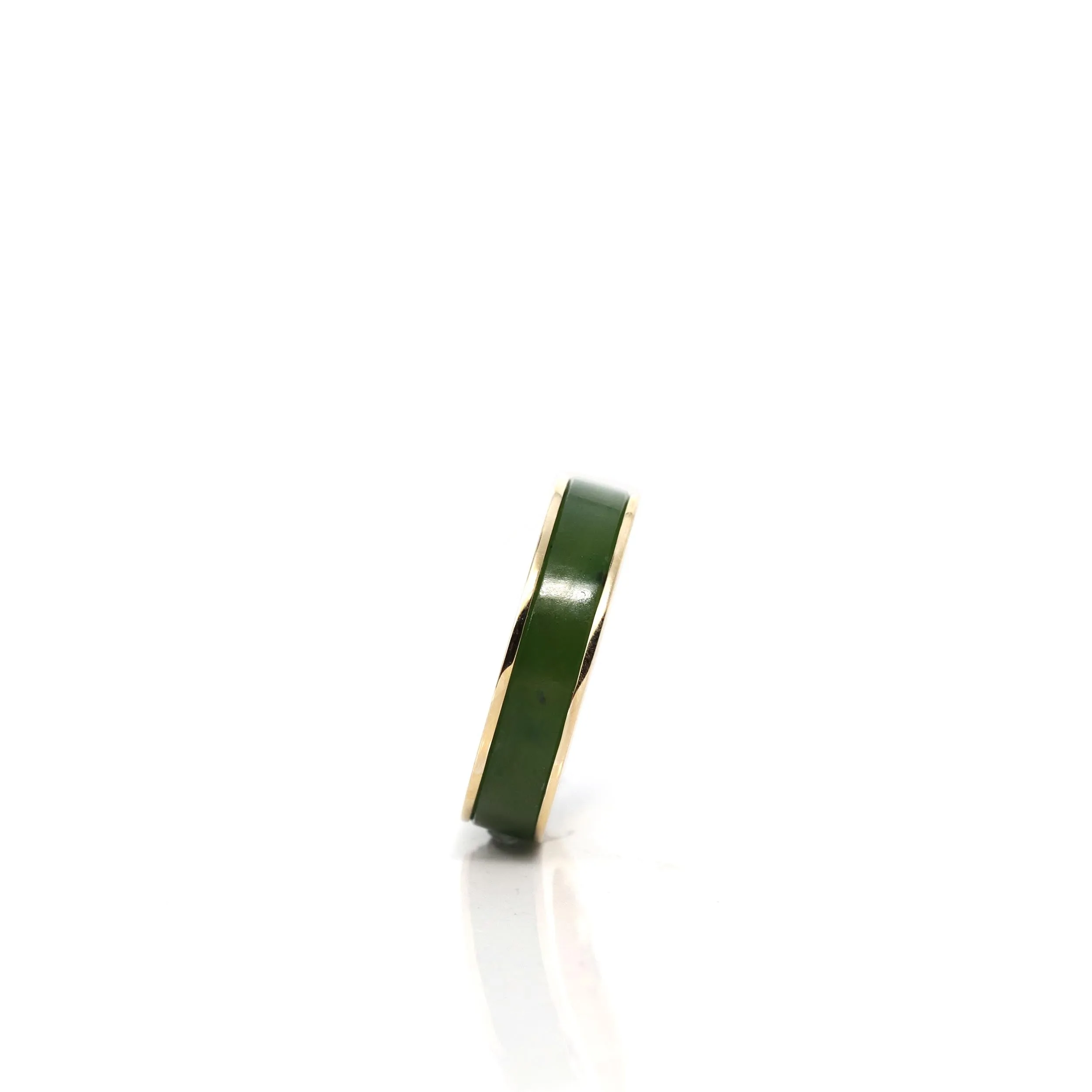 Baikalla 14k Yellow Gold Forest Green Natural Nephrite Jade Inlay Men's Wedding Ring