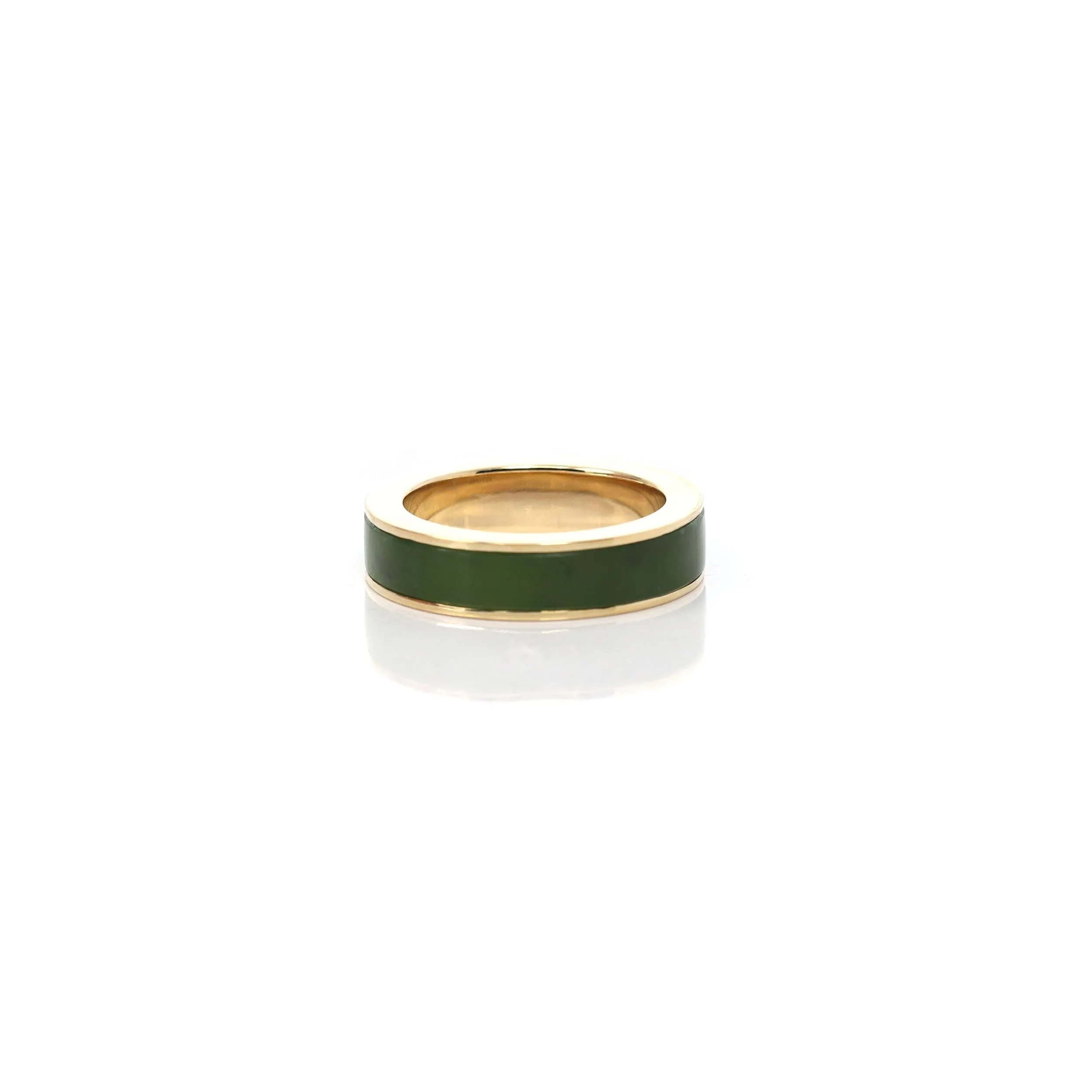 Baikalla 14k Yellow Gold Forest Green Natural Nephrite Jade Inlay Men's Wedding Ring