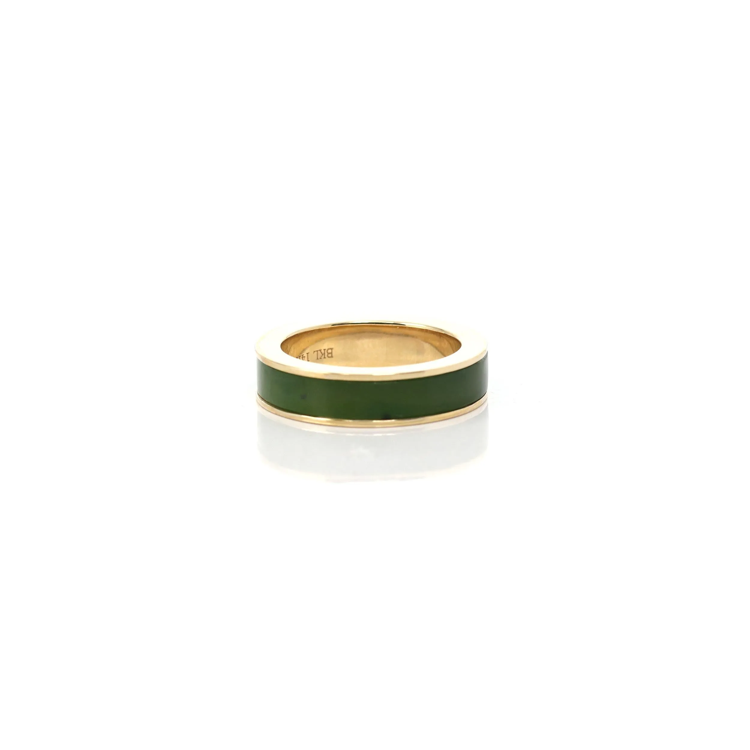 Baikalla 14k Yellow Gold Forest Green Natural Nephrite Jade Inlay Men's Wedding Ring