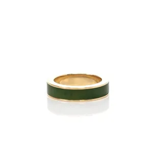 Baikalla 14k Yellow Gold Forest Green Natural Nephrite Jade Inlay Men's Wedding Ring