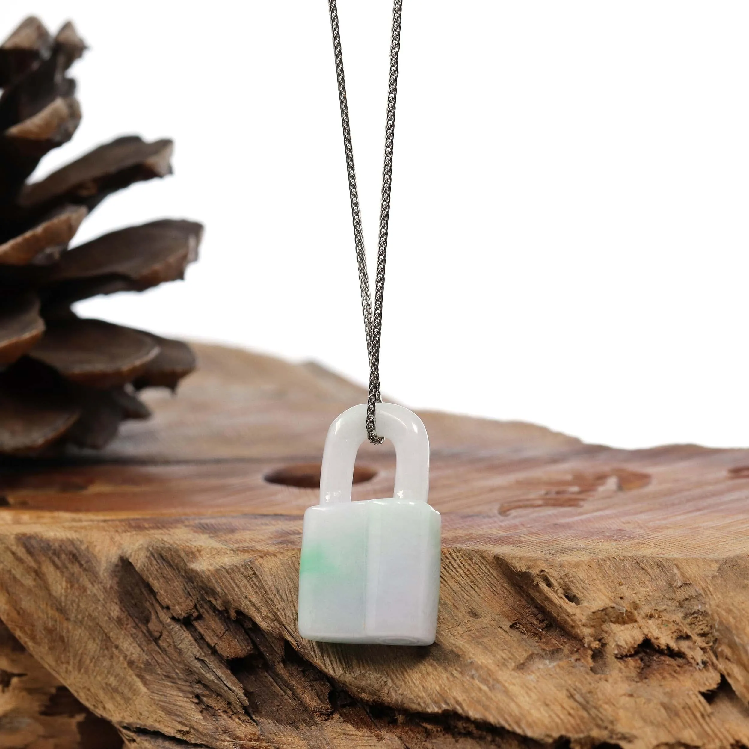 Baikalla Ice White-Green Jadeite Jade Lock Necklace Pendant