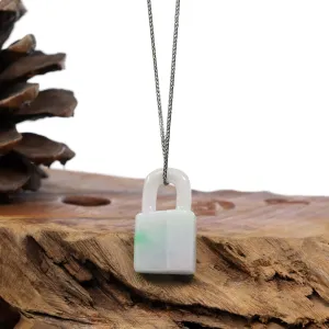 Baikalla Ice White-Green Jadeite Jade Lock Necklace Pendant