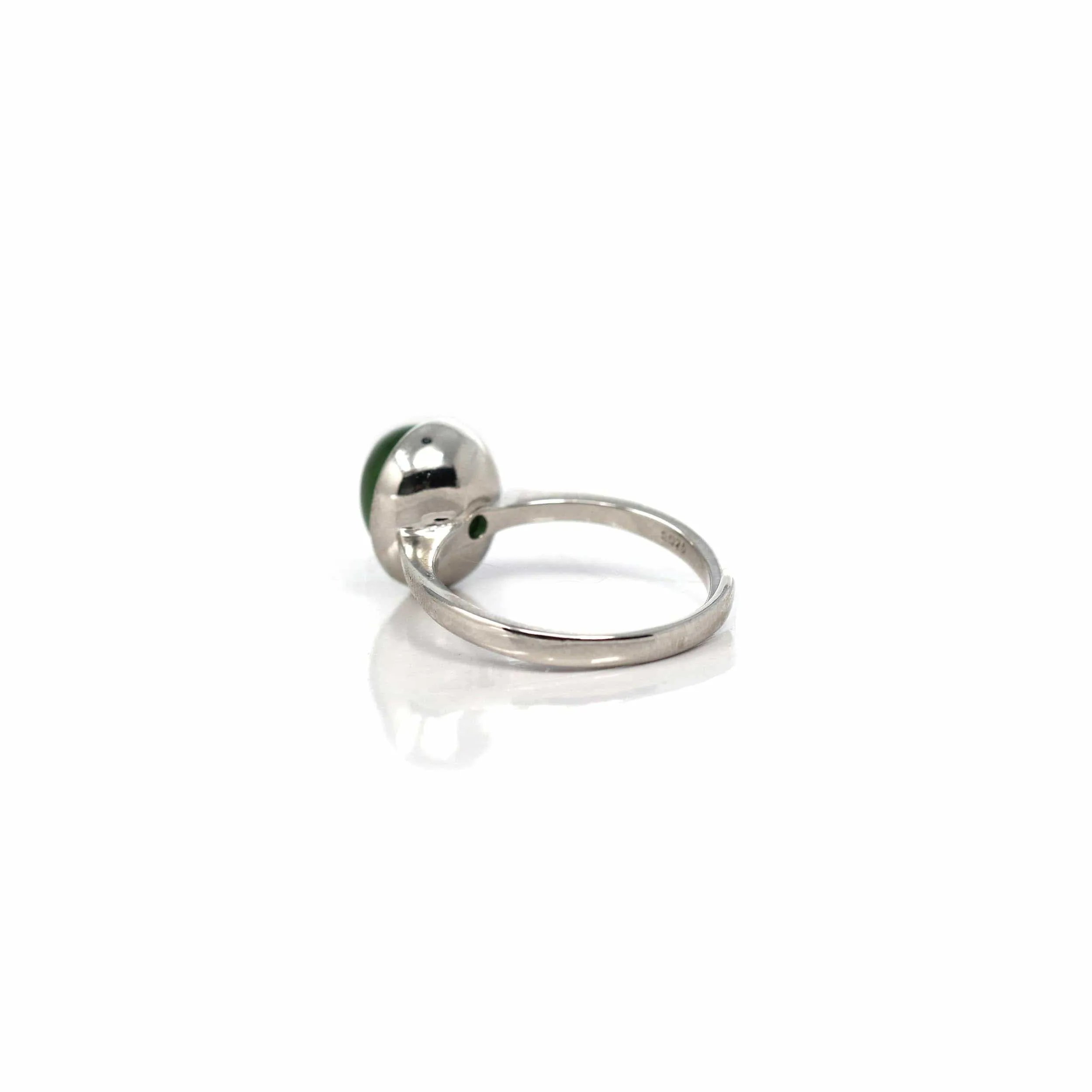 Baikalla™ "Classic Oval" Sterling Silver Deep Green Nephrite Jade Classic Ring For Her