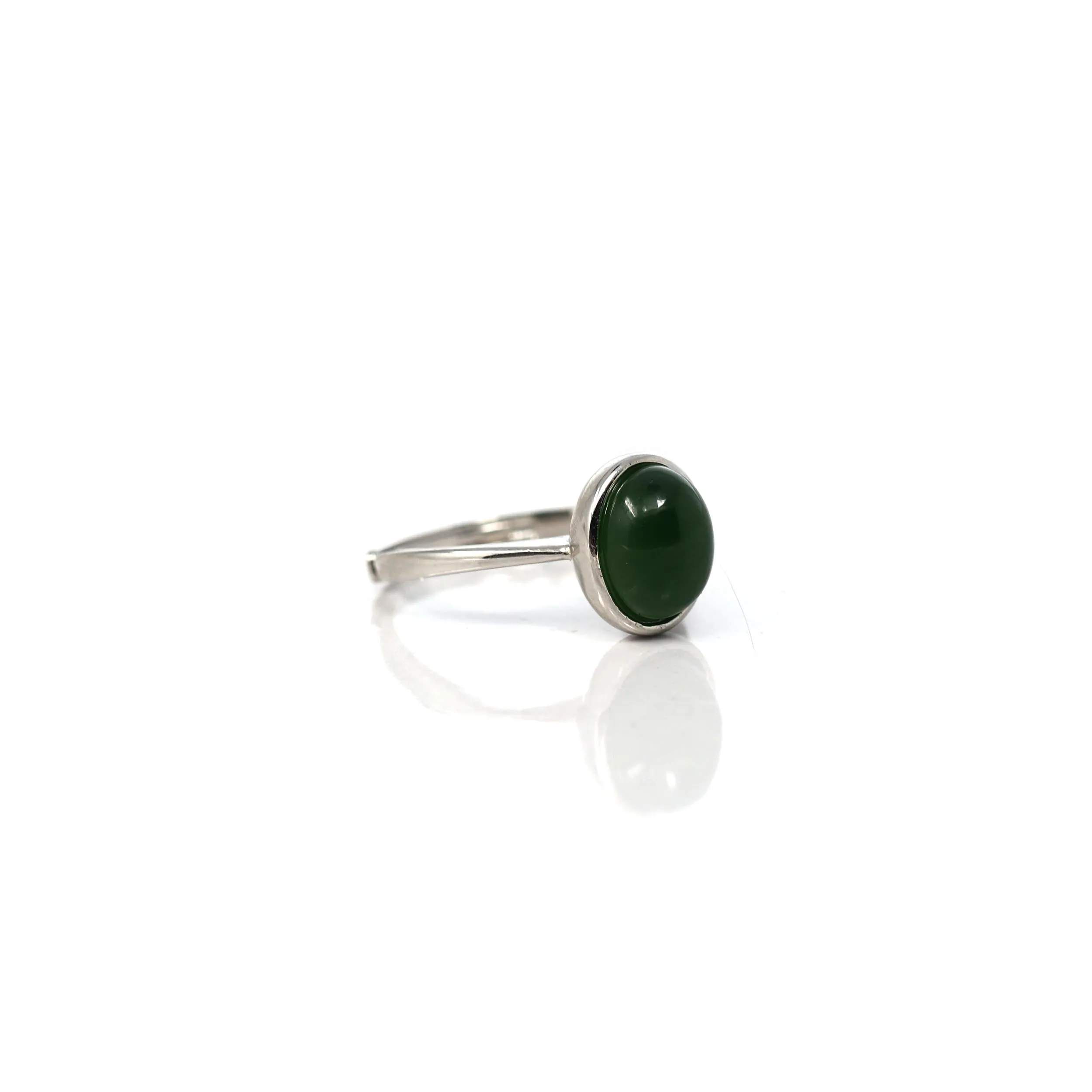 Baikalla™ "Classic Oval" Sterling Silver Deep Green Nephrite Jade Classic Ring For Her