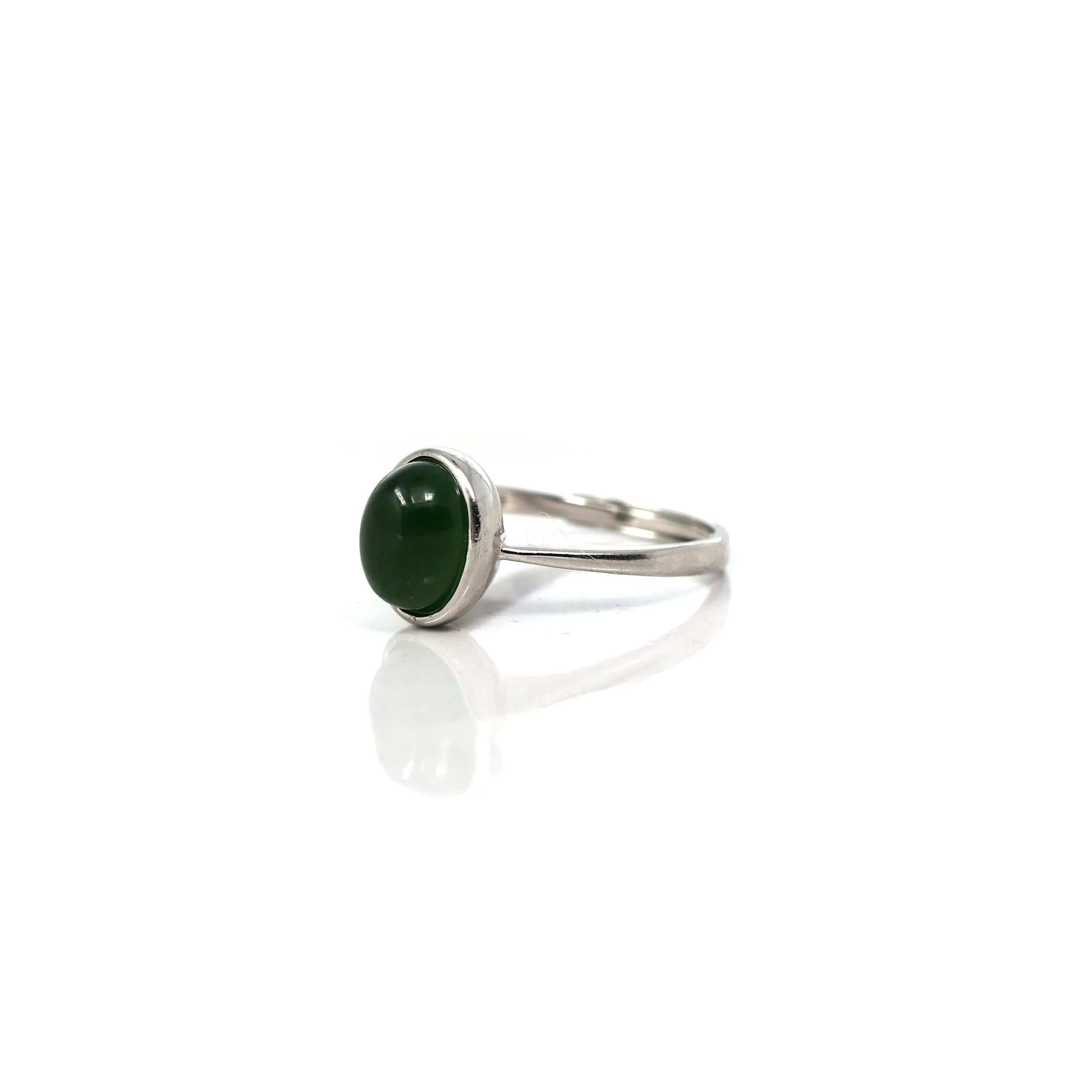 Baikalla™ "Classic Oval" Sterling Silver Deep Green Nephrite Jade Classic Ring For Her