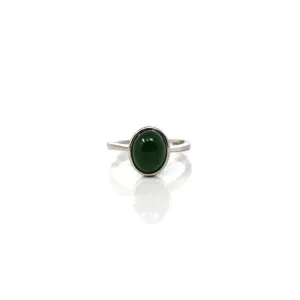 Baikalla™ "Classic Oval" Sterling Silver Deep Green Nephrite Jade Classic Ring For Her