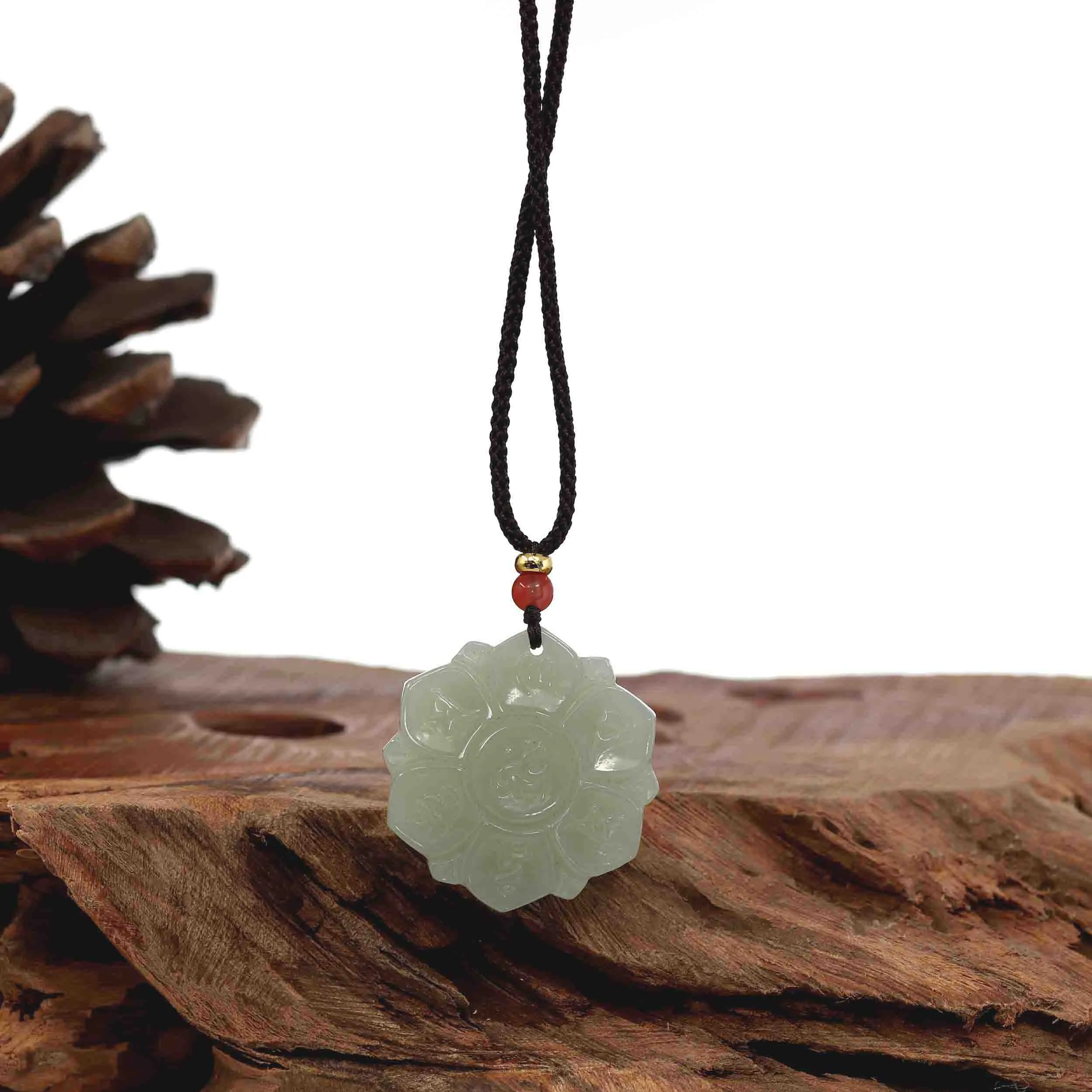 Baikalla "Lucky Lotus" White Nephrite Jade Pendant Necklace