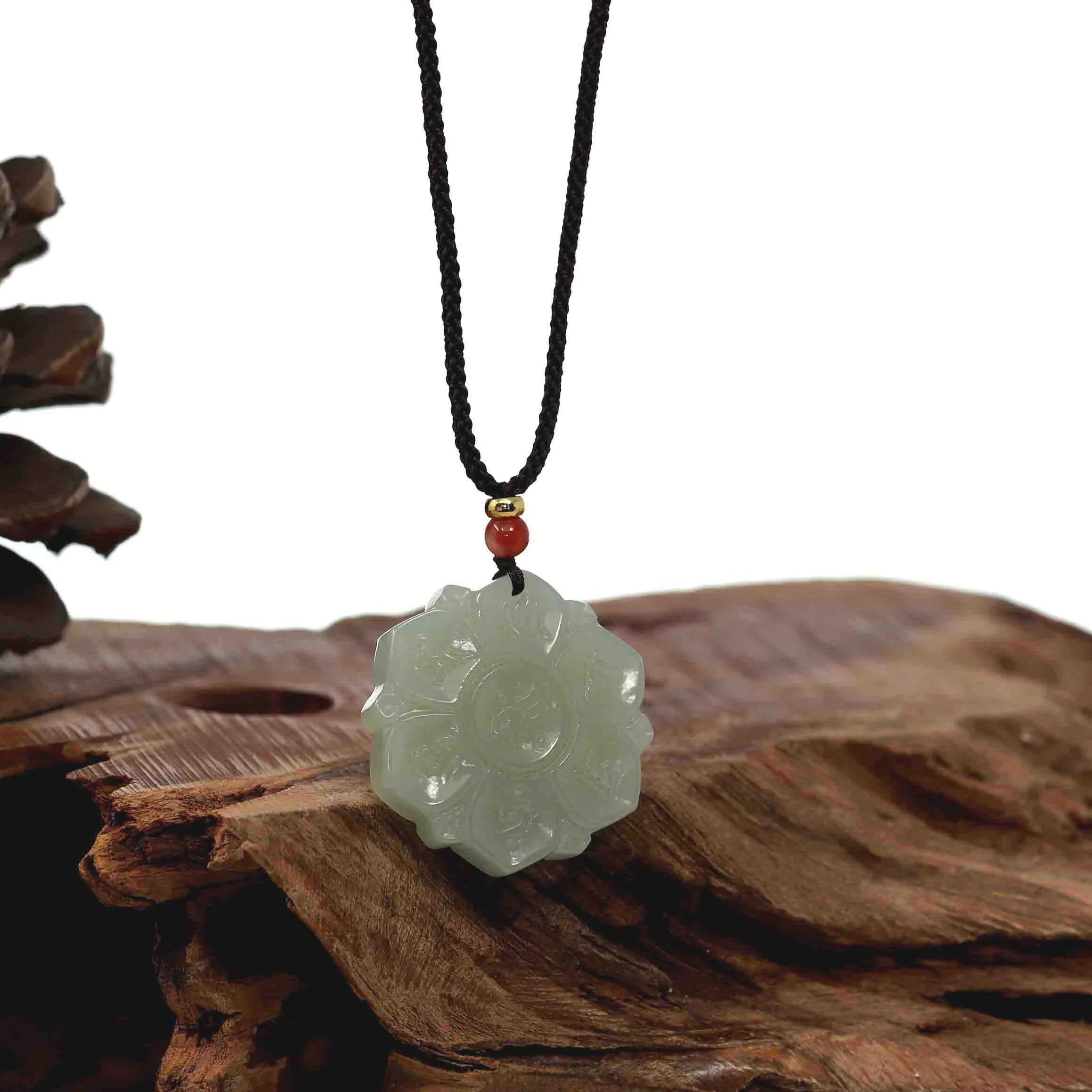 Baikalla "Lucky Lotus" White Nephrite Jade Pendant Necklace