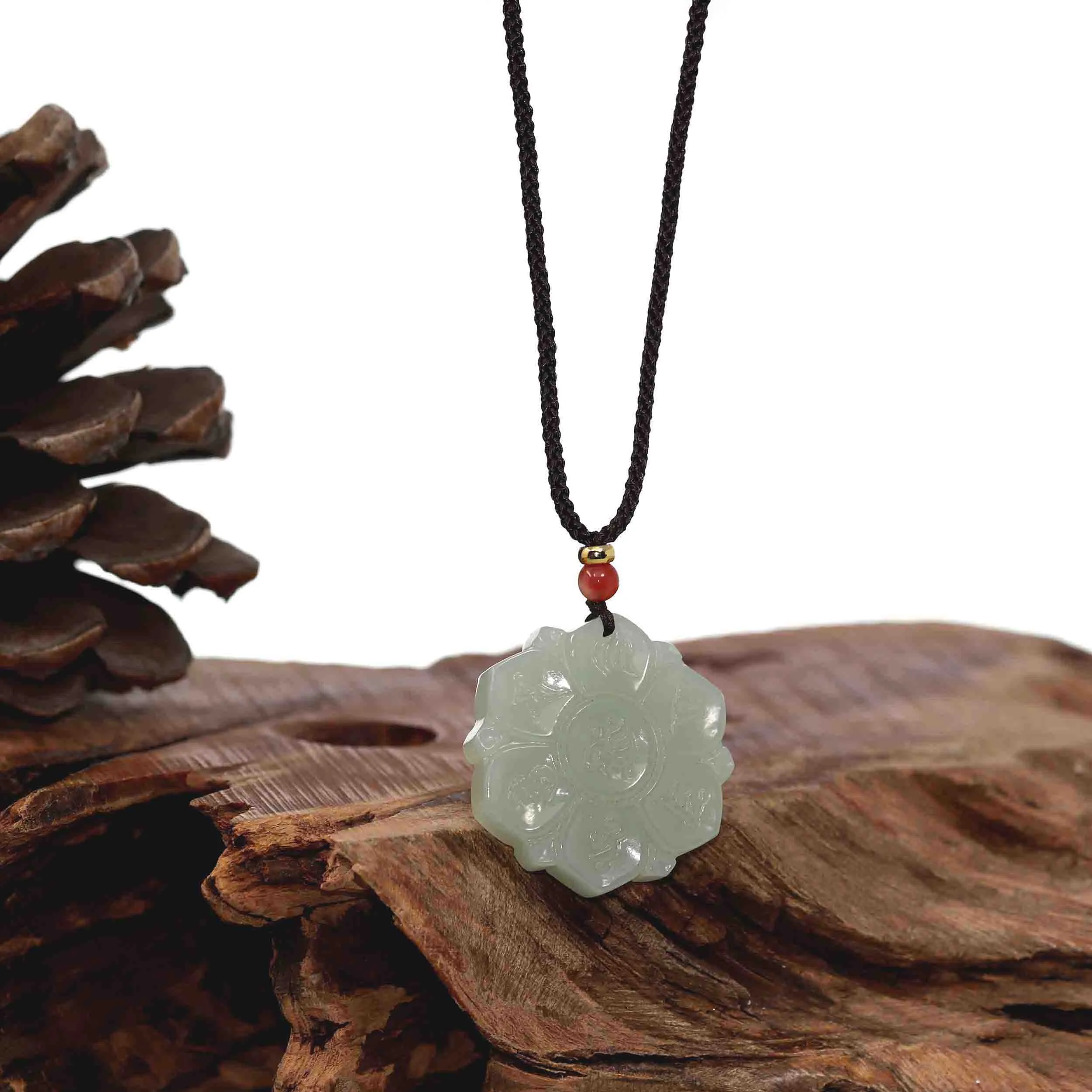 Baikalla "Lucky Lotus" White Nephrite Jade Pendant Necklace