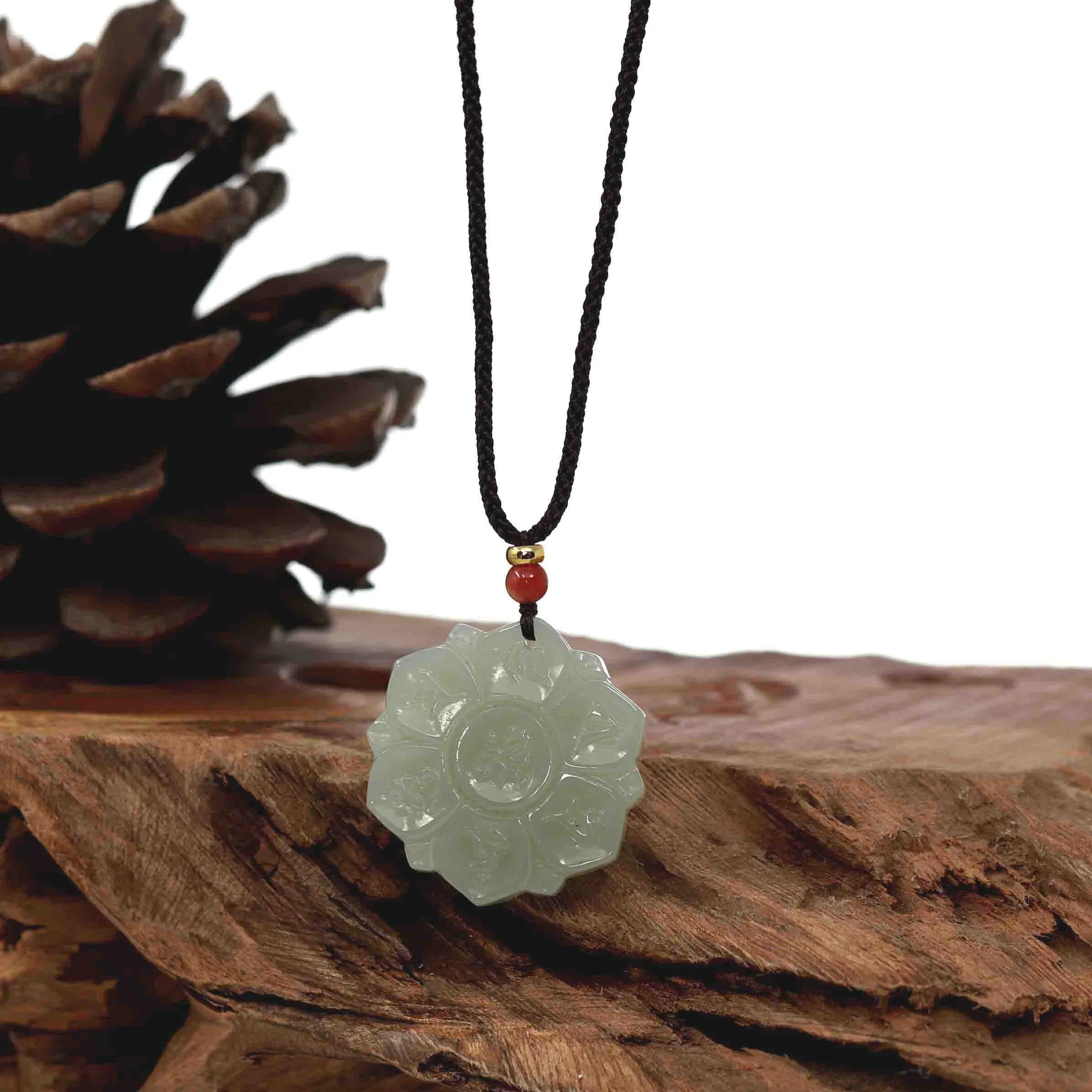 Baikalla "Lucky Lotus" White Nephrite Jade Pendant Necklace