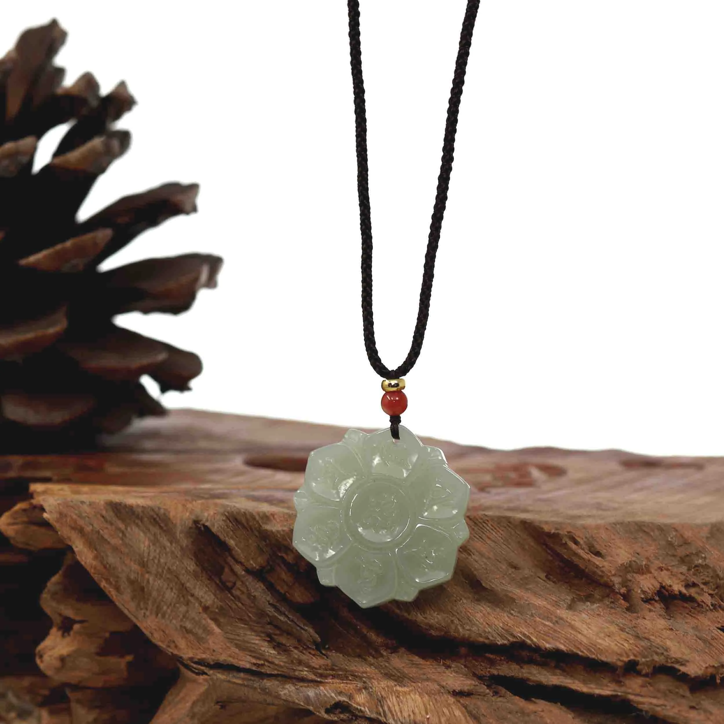 Baikalla "Lucky Lotus" White Nephrite Jade Pendant Necklace