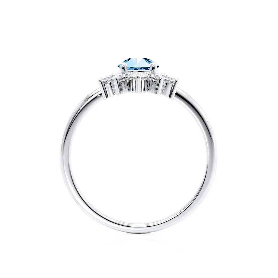 BALLET - Chatham® Pear Aqua Spinel & Diamond Half Halo Tiara Ring Platinum 950