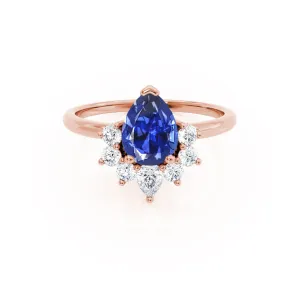 BALLET - Chatham® Pear Blue Sapphire & Diamond Half Halo Tiara Ring 18k Rose Gold