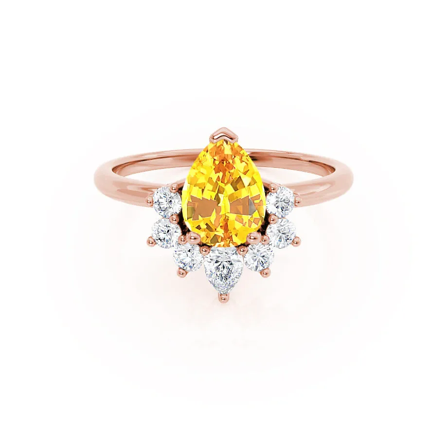 BALLET - Chatham® Pear Yellow Sapphire & Diamond Half Halo Tiara Ring 18k Rose Gold