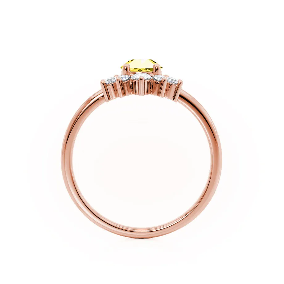 BALLET - Chatham® Pear Yellow Sapphire & Diamond Half Halo Tiara Ring 18k Rose Gold