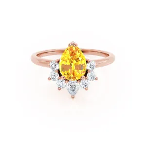 BALLET - Chatham® Pear Yellow Sapphire & Diamond Half Halo Tiara Ring 18k Rose Gold