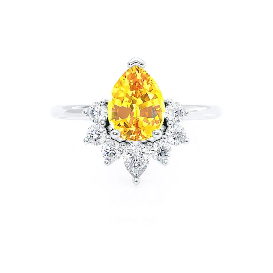 BALLET - Chatham® Pear Yellow Sapphire & Diamond Half Halo Tiara Ring Platinum 950