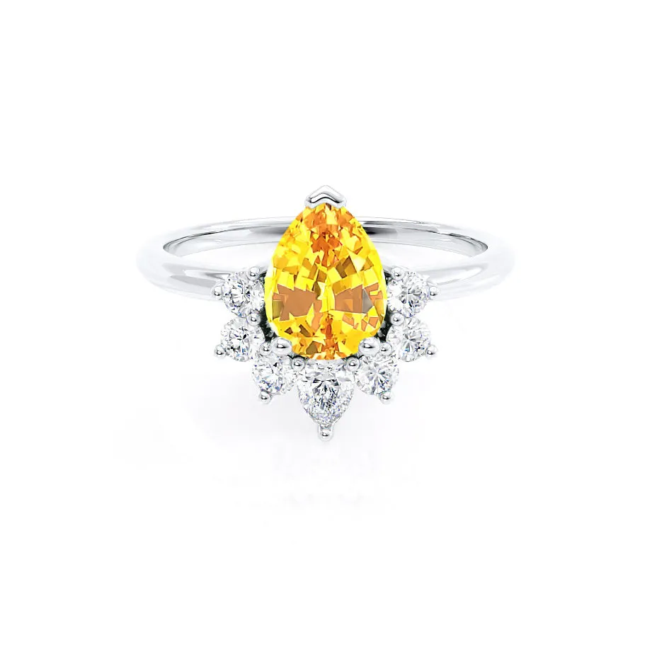 BALLET - Chatham® Pear Yellow Sapphire & Diamond Half Halo Tiara Ring Platinum 950