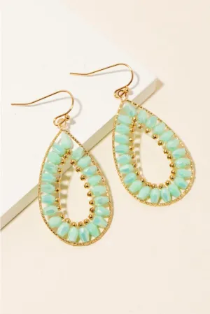 Beaded Tear Dangle Hook Earrings - Mint