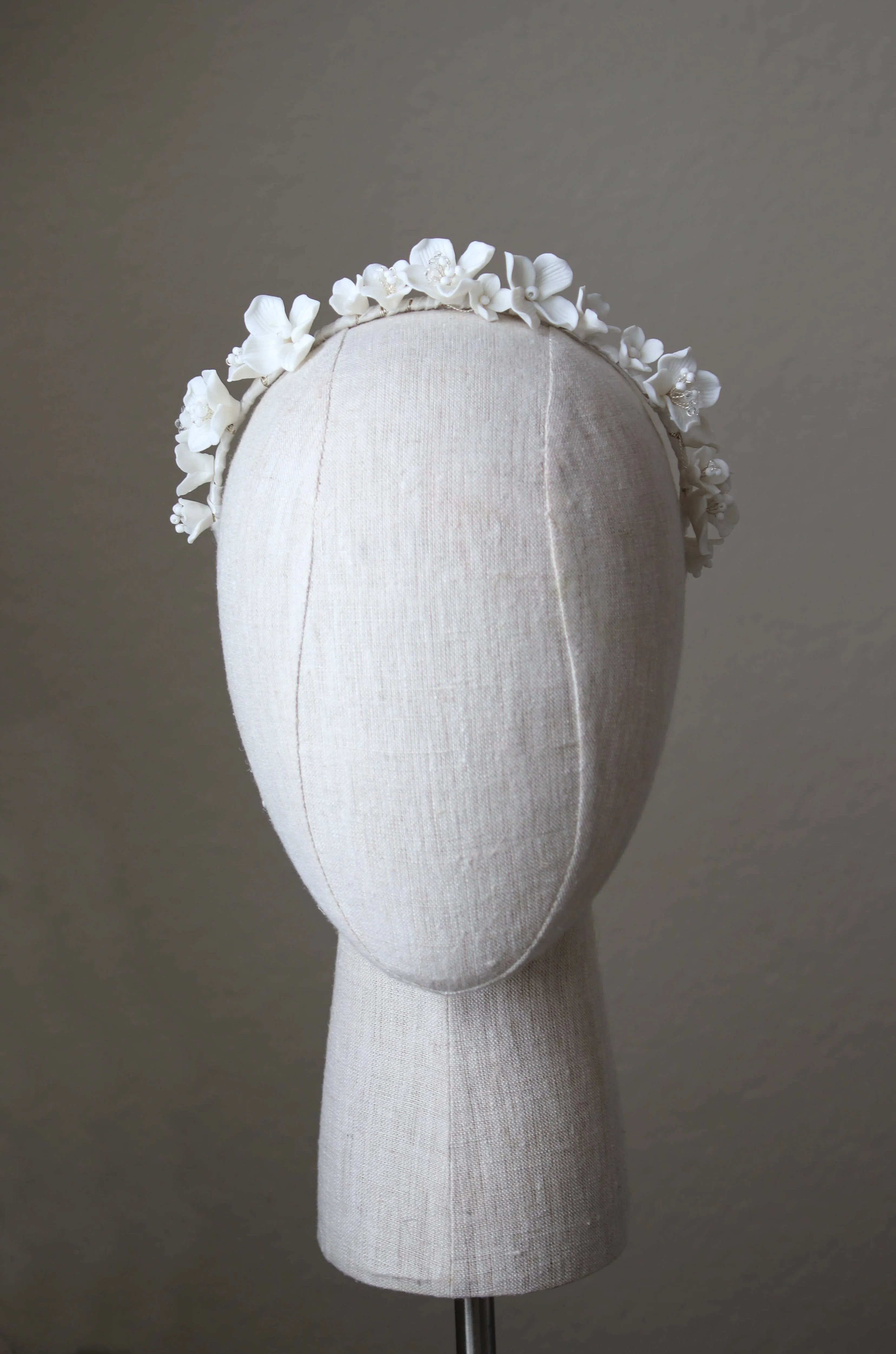 BIANCA White Porcelain Floral and Crystal Bridal Headband Headpiece Tiara