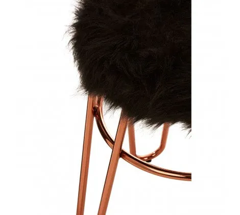 Black Faux Fur & Rose Gold Bar Stool