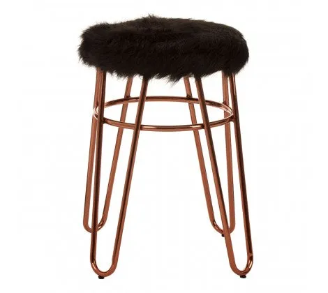 Black Faux Fur & Rose Gold Bar Stool