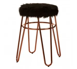 Black Faux Fur & Rose Gold Bar Stool