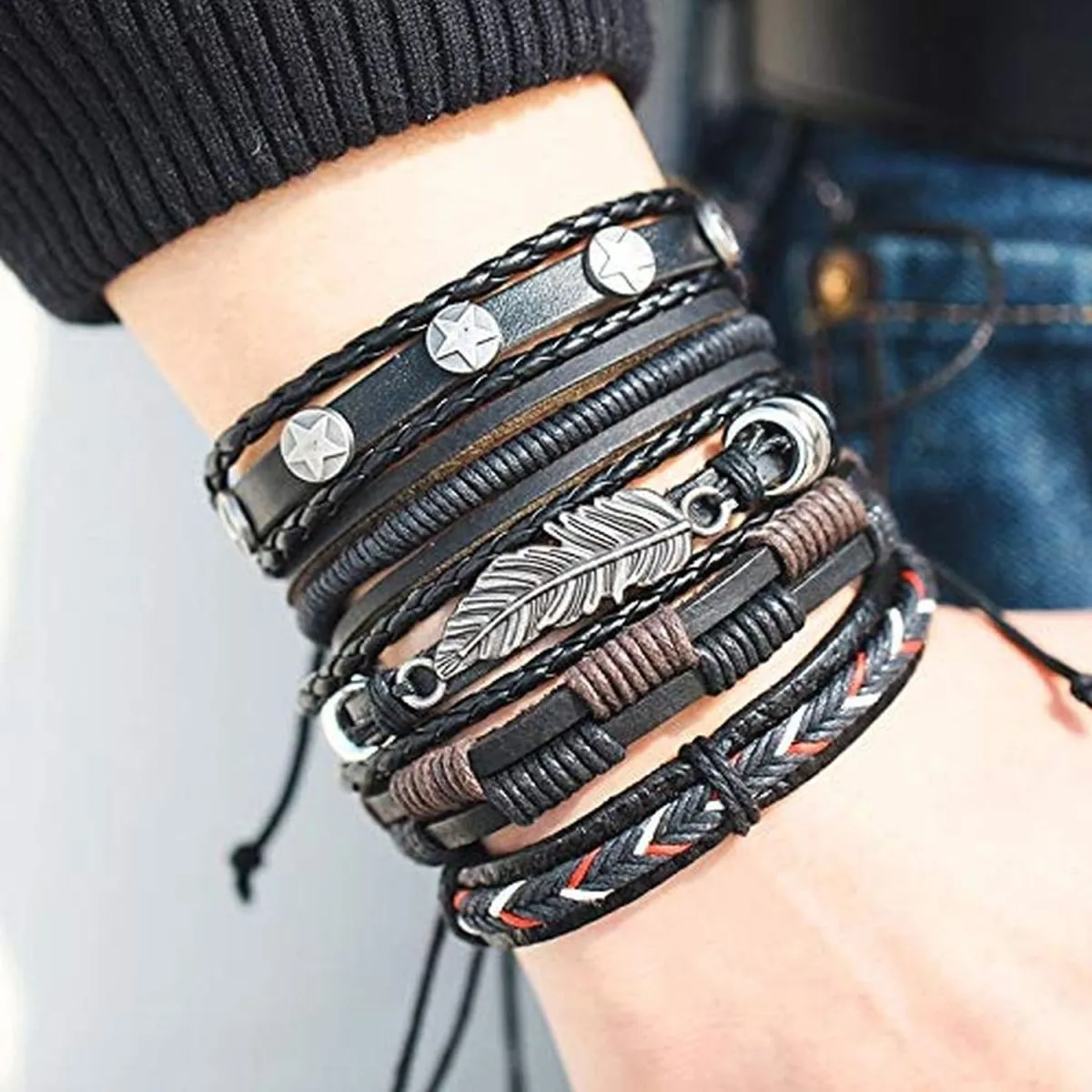 Black Leather Wraps Casual Party Wear Skin Friendly Bracelets