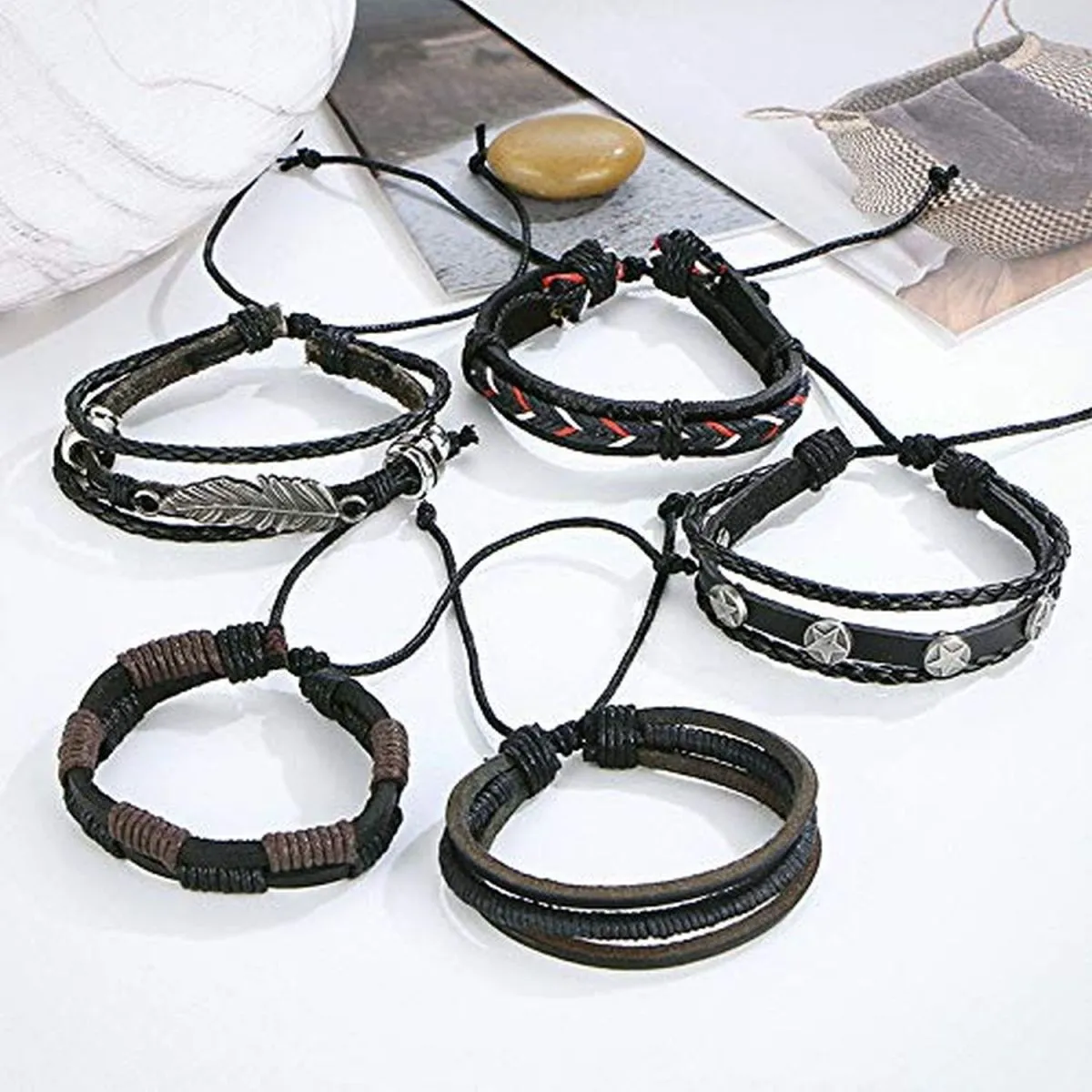 Black Leather Wraps Casual Party Wear Skin Friendly Bracelets