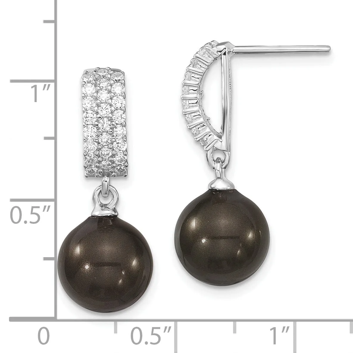 Black Pearl and Cubic Zirconia Dangle Earrings