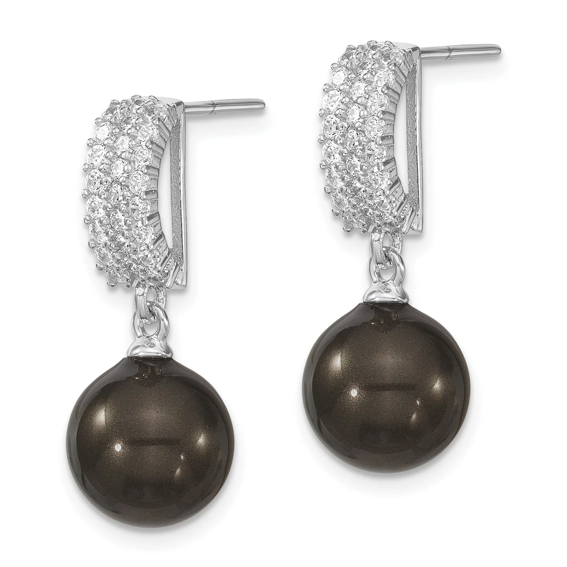 Black Pearl and Cubic Zirconia Dangle Earrings