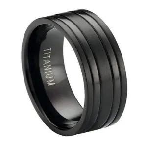 Black Titanium Wedding Band with Satin Finish and Polished Bands | 8mm