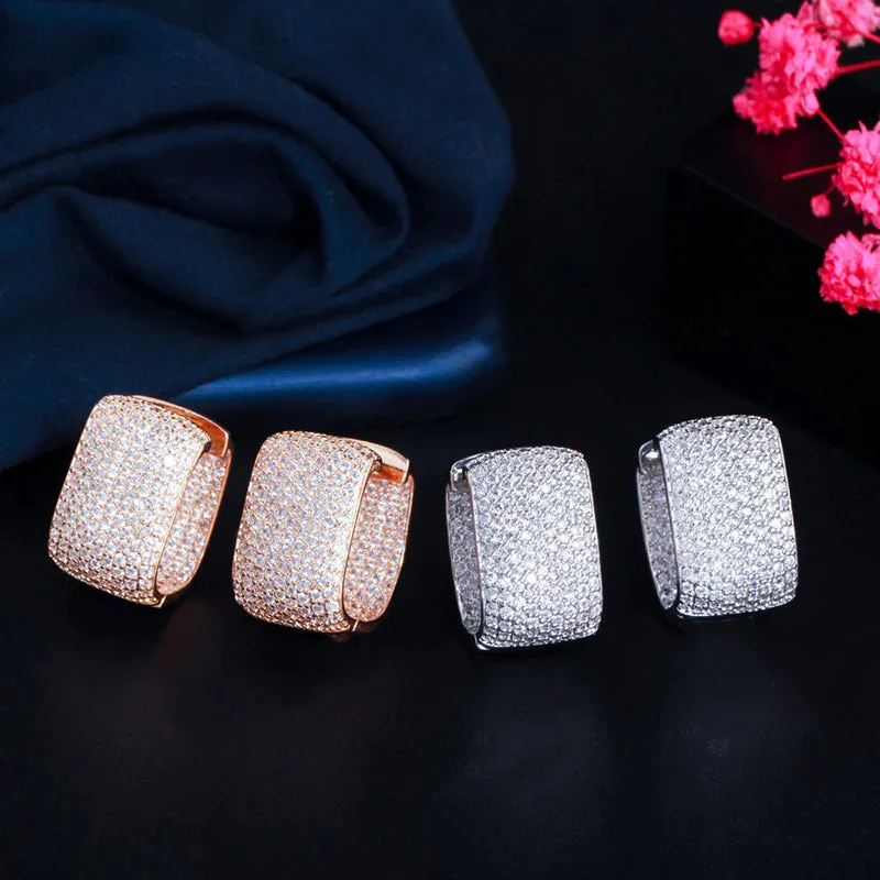 Bling-Out Zircon Studded Rectangular Hoop Earrings