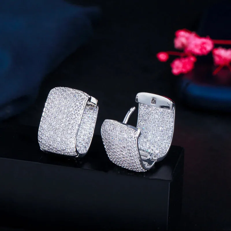 Bling-Out Zircon Studded Rectangular Hoop Earrings