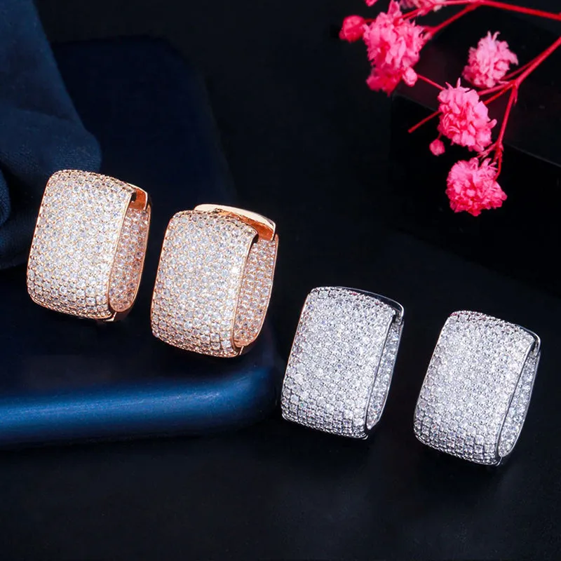 Bling-Out Zircon Studded Rectangular Hoop Earrings