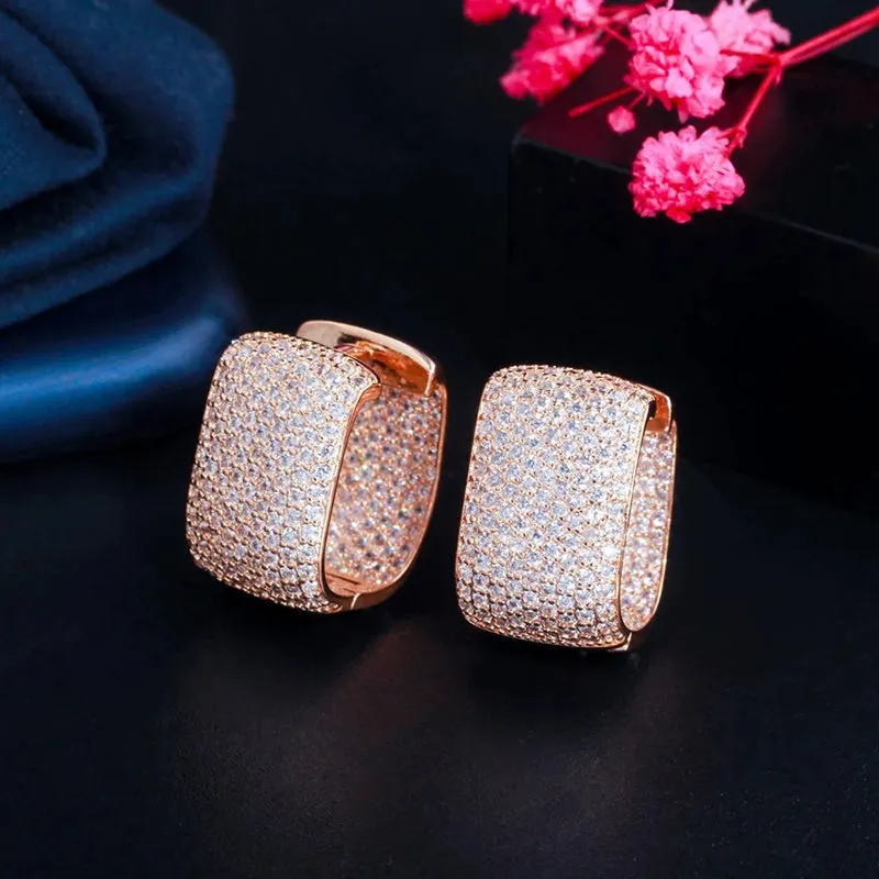 Bling-Out Zircon Studded Rectangular Hoop Earrings