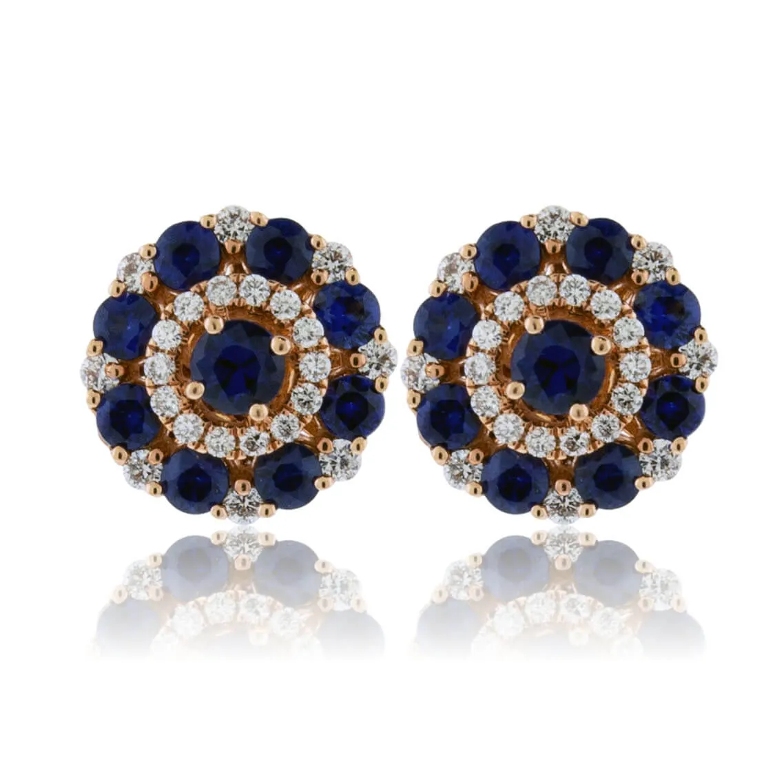 Blue Sapphire & Diamond Circle Cluster Stud Earrings