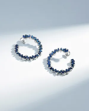 Bold Burst Dark Blue Sapphire Sideways Midi Hoops