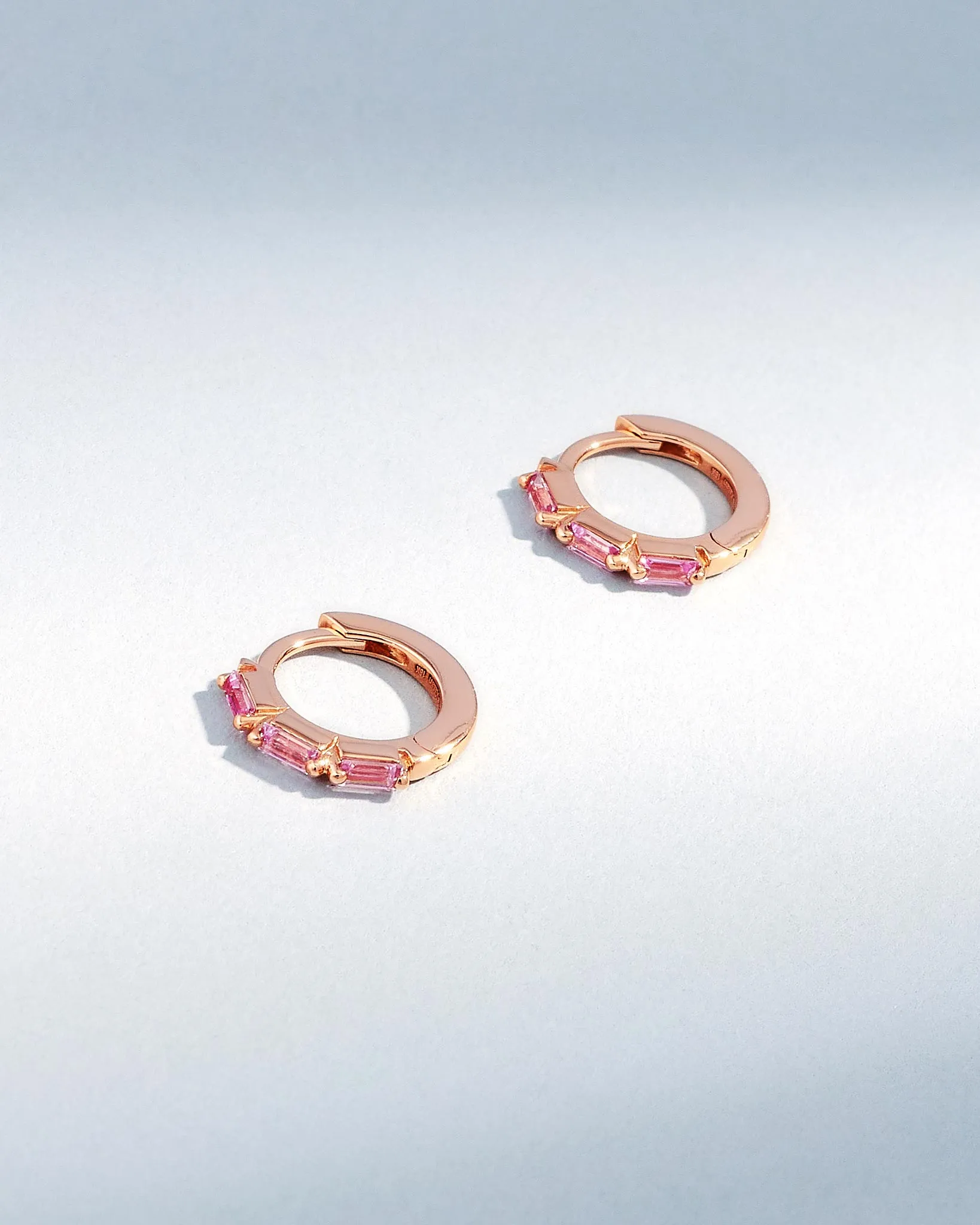 Bold Triple Pink Sapphire Huggies