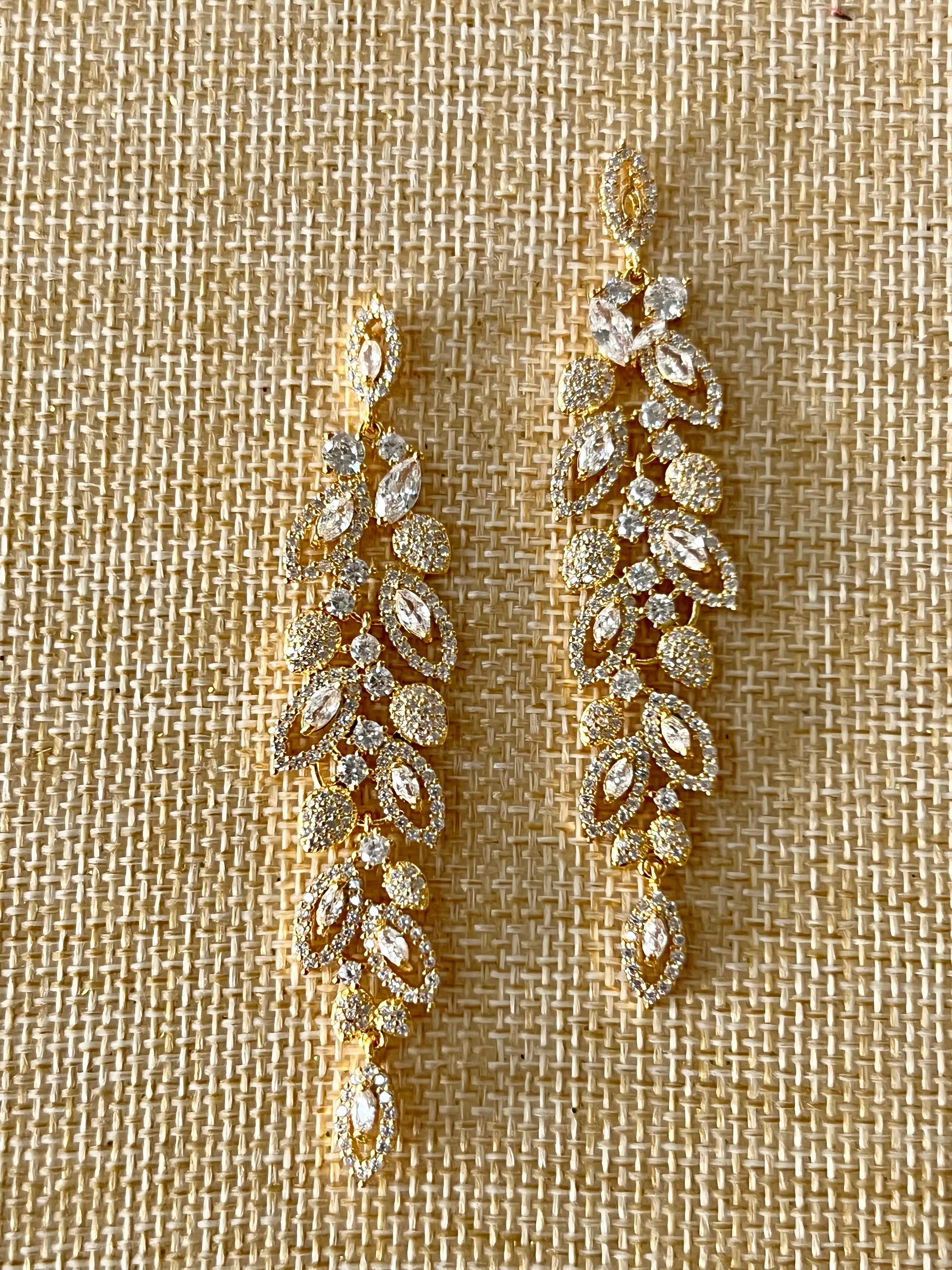 Bridal Earrings, Zirconia Wedding Earring, Long Drop Swarovski and Zirconia Earring